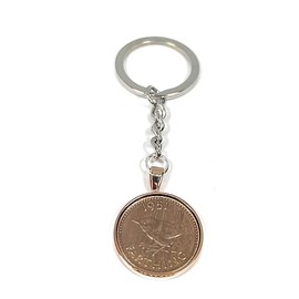 OCC Old Coin Cufflinks Solid Round Keyring 1951 Lucky Farthing 74th Birthday plus a KeyChain - Rose GLD