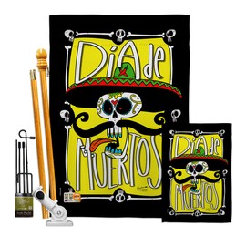 Dia de Muertos Skull Garden House Flags Kit Falltime Day of Dead Los Fiesta Mexican Party Autumntime Small Decorative Gift Yard Banner Double-Sided Made In USA 28 X 40