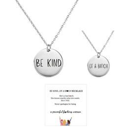 LIU JUN Be Kind Of A B Necklaces For Women, To Best Friends Sorority Sisters Inspirational Gold Coin Pendant With Engraved Message Stainless Steel Band Friendship Jewelry Gift (silver)