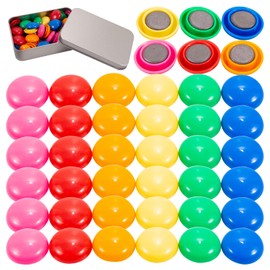 Wukong 42Pcs Fridge Magnets, 6 Colors Strong Magnets for Notice Boards, Planning Boards, Office, School, Postcard with Iron Box Ø 20 mm, 8mm Thick, Blue,green,orange,pink,red,white