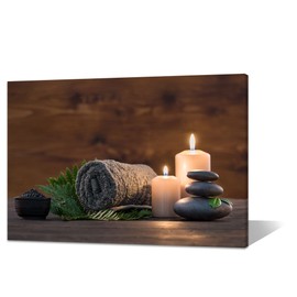uoppoum Beauty Spa Treatment Room Wall Decor, Canvas Prints Zen Stones Candles Towel Relax Concept Pictures, Massage Room Bathroom Wall Decoration 24x16 inch