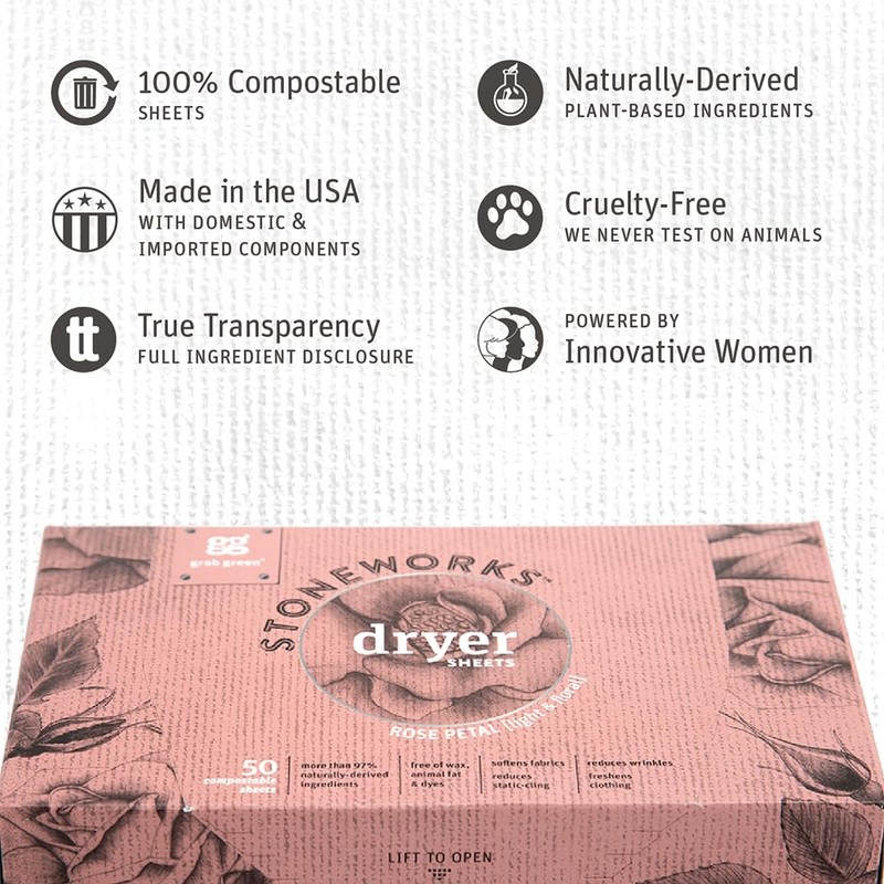 Grab Green Stoneworks Cruelty-Free Dryer Sheets | Softens Fabrics, Freshens