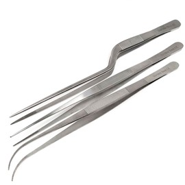 A2Z Fine Cooking Tweezers Set, Set of 3 Professional Stainless Steel Food Tongs, Kitchen Silver Long Chef Tongs for Cooking, Plating, Decorating and BBQ - Precision Serrated Tips (10")