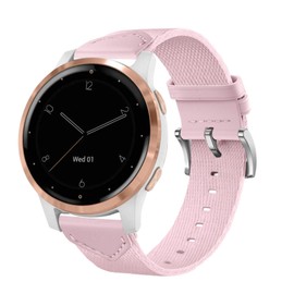 Abanen 18mm Quick Release Nylon PU Leather Lightweight Watch Band Compatible with Garmin Vivoactive 4S / Venu 3S / Venu 2S, Soft Breathable Watch Strap for Forerunner 265S / 255S (Pink)