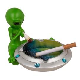 MIK funshopping Ingenious Alien Ashtray, Space Ashtray makes every smoking experience an intergalactic adventure! Transforms any room into your personal universe! (Alien with joint in the UFO)