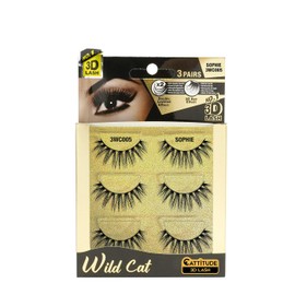 EBIN NEW YORK CATITTUDE 3D LASHES Sophie Cat False Eyelashes, Lightweight & Reusable, Cruelty-Free - 3 Pairs
