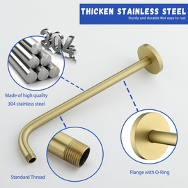 SWHYGER Stainless Steel Shower Head Extension Arm Wall Mounted Rainfall Shower Tube Bathroom Hardwares Accessories 16 Inch Brushed Gold,SW-RD91018-16BG.