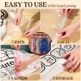 Windyun 8 Pcs Reusable Hanging Vacuum Storage Bags for Clothes Hanging Compressible Storage Bag with Air Hand Pump Seal Outer Coat Vacuum Bags for Jacket Clothing Packing Storage Organization (Medium)