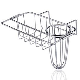 JIANYI 4-in-1 Sponge Holder, 304 Stainless Steel Sponge Holder for Kitchen Sink, Movable Sponge Holder + Brush Holder + Dish Cloth Hanger, Hanging Sink Caddy for Sponge Diswashing Brush Drying