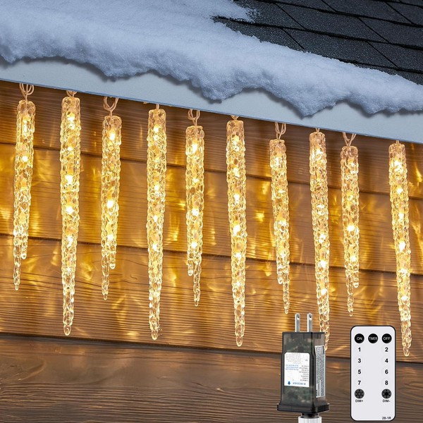 Icicle Lights Outdoor with Remote, 30ft 30 Tubes 150 LED