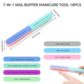 Pack of 10 polishing files, fingernails, nail polishing file, nail buffers, manicure tool, compact and portable, for personal daily manicure and nail care in beauty salons
