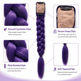 Purple Kpop Style Pre Braiding Ponytail With Hair Clip On, Ponytail 24 inch Synthetic Hair Accessories for Women Daily Cosplay Party Halloween Festival Using Braided Pony tails Extension