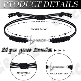 Tondiamo 24 Pcs Grace Cross Bracelets Inspirational Birthday Jewelry Gifts Bulk Stainless Steel Hope Charm Adjustable Faith Bracelet Religious Gifts for Women Christian