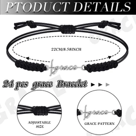 Tondiamo 24 Pcs Grace Cross Bracelets Inspirational Birthday Jewelry Gifts Bulk Stainless Steel Hope Charm Adjustable Faith Bracelet Religious Gifts for Women Christian
