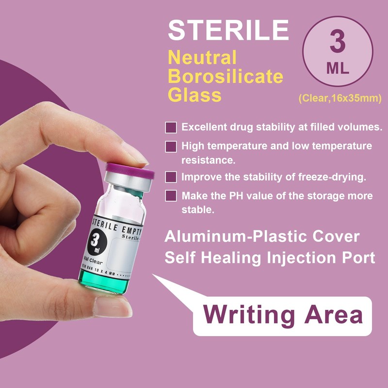 Threlaco 20 Pcs 3ml Sealed Sterile Empty Vials with Self