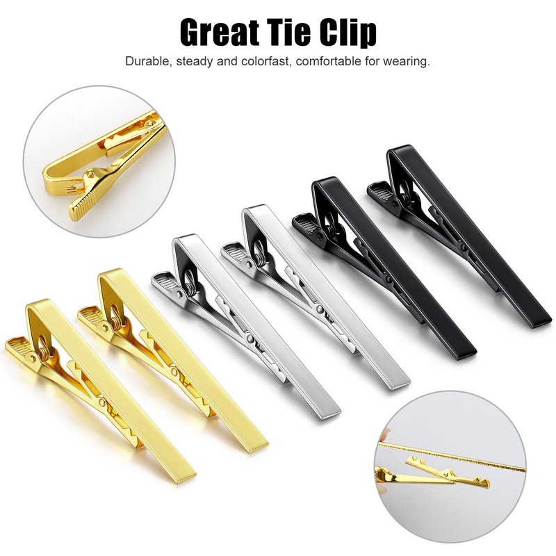 NSI 6 Pcs Tie Clips for Men Elegant Metal Necktie