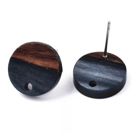 Unbranded 10 Stainless Steel Wood Earring Posts Studs Tacks– 14mm - Brown Black - Circle