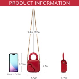 Leather Heart Purses For Women With Gift Box - Heart Shaped Crossbody Purses Bags with Chain Stap & Heart Mirror - Suitable Birhtday Love Bag for Sister, Wife and Friends (Red)