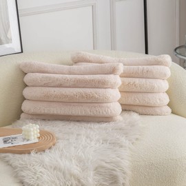 Neelvin Brown Faux Fur Cosy Soft Striped Decorative Cushion Covers 12 x 20 Inches, Set of 2, Velvet Cushion Cover for Sofa Couch