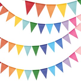 G2PLUS Pre-Strung Burlap Pennant Banner, 39Ft Rainbow Triangle Flag Bunting, 36pcs Pennant Banner Flags Garland for Birthday, Holidays and Theme Party Decorations