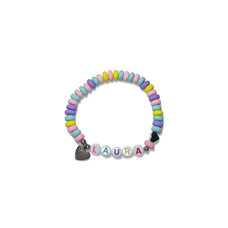 Majas Perlen Armband mit Namen Polymer Pastell Candy Silber oder