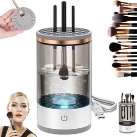 Limpiador Eléctrico para Brochas de Maquillaje, Portátil Automático con Recipiente Transparente, para Múltiples Tamaños de Brocha de Maquillaje de Belleza, Limpieza Profunda, Secado Rápido, Negro