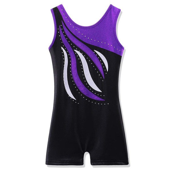 BAOHULU Leotard for Toddler Girls Gymnastics Shorts Sparkle Embroidery Tank Biketards One Piece B165_BlackPurple_150 Black Purple