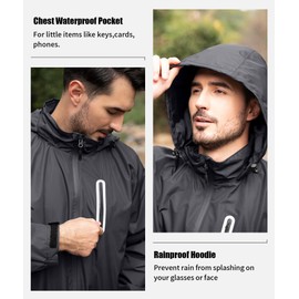 SWISSWELL Men's Waterproof Golf Rain Suit Rain Gear Jacket and Pant Outdoor Lightweight Hooded Raincoat Charcoal Medium