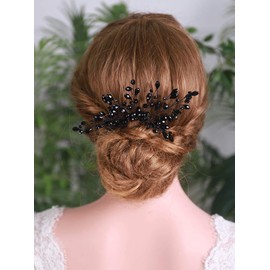 YERTTER - Peine para el pelo de cristal negro para novia, estilo vintage, para mujer, peine para el pelo, accesorio de boda