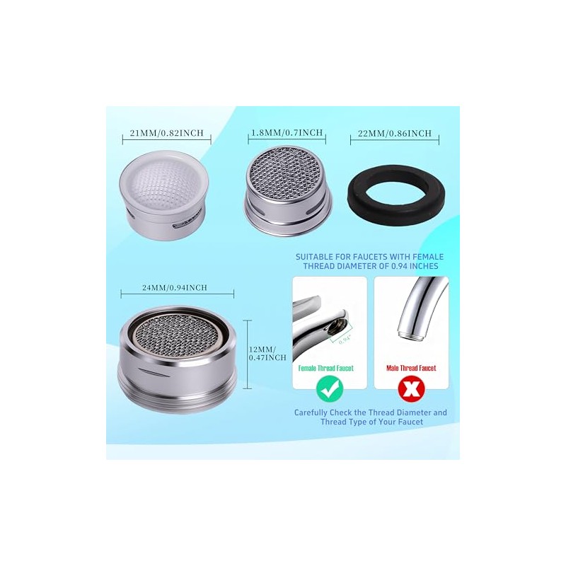 Kitchen Faucet Aerator Replacement, Anti-Splash with Multi-Size Wrench, 10 Pack