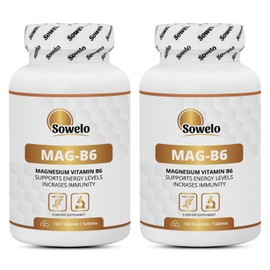 Magnesium 375 mg + Vitamin B6 - High Dose - 120 Tablets - For Energy Metabolism, Muscle Function & Fatigue Reduction - Well Tolerated, No Additives, EU Manufacture - SOWELO (Pack of 2)