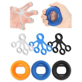 Cozary Set Allenamento Avambraccio e Presa, 6 Pezzi – Kit di Forza con 3 Anelli e 3 Bande a Resistenza Progressiva Colorata – per Palestra Casa, Arrampicata e Potenziamento