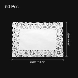 uxcell 50 Pcs White Lace Paper Doilies 10 x 14 Inch Rectangle Paper Doilies Tableware Disposable Paper Decorative Paper Placemats for Wedding, Birthday, Cakes, Desserts, Tableware Food
