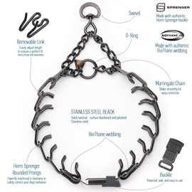 Herm Sprenger Black Stainless Steel Dog Collar with Short Links and Quick Release ClicLock Buckle and Biothane Insert Made in Germany 20in x 3.0mm (Neck Size up to 16-17in) (Black)
