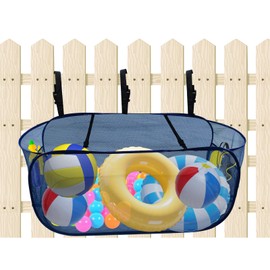 Pop-Up Pool Float Storage Bag,47x23.6x23.6inch Hanging Mesh Organizer Adjustable Pool Toy Storage Foldable Mesh Basket for Fence & Above Ground Poolside Storage Inflatable Floats, Rafts, Pool Toys