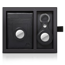Genuine Leather Money Clip Air Tag Holder Bifold Wallet and AirTag Key Chain Holder Gift Set Comes in Gift Box - Air Tag NOT Included
