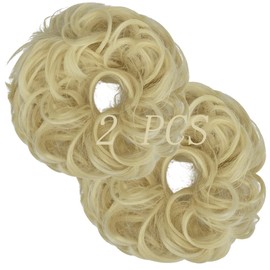 OMGREAT 2PCS Thick Updo Messy Hair Buns Curly Wavy Ponytail Extensions Hairpieces juva bun Hair Scrunchies for Women Girls Color Bleach Blonde
