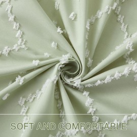 Siiluminisoy Boho Green Shower Curtain Woven Fabric Cute Shower Curtain with Tassel, 72 x 72 Tufted Chevron Textured Striped Modern Farmhouse Minimalist Cloth Shower Curtain for Bathroom