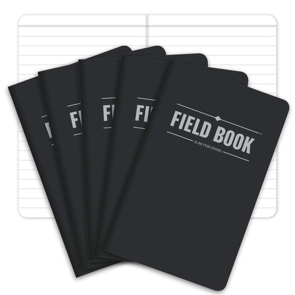Elan Publishing Company Field Notebook/Pocket Journal - 3.5"x5.5" - Black - Lined Memo Book - Pack of 5