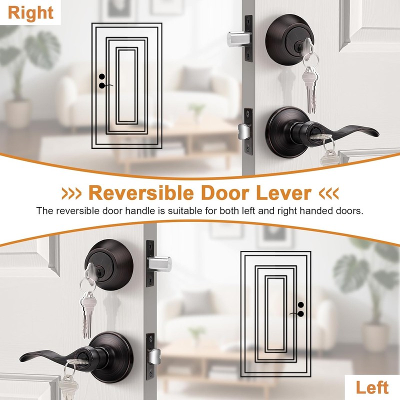 Probrico Door Lock Set with Deadbolt Oil Rubbed Bronze, Keyed