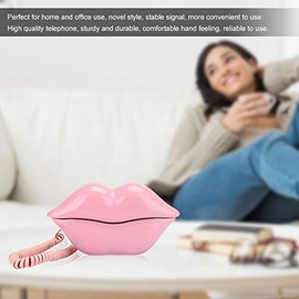 Teléfono con Cable, Estilo Elegante, Labios Rosados, Teléfono para el Hogar, Teléfono de Escritorio, Teléfono Fijo para la Decoración de Escritorio de la Oficina en Casa(Rosa)
