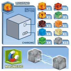 Advent Calendar 2024 for Kids Dinosaur LED Magnetic Blocks-Building, 38 Montessori Holiday Building Set Cubes, Christmas 24 Days Countdown Stocking Stuffers for Boys & Girls Ages 4-8