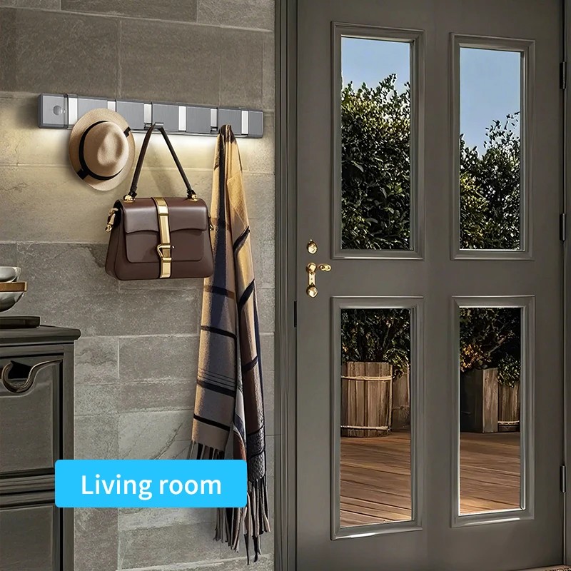 Modern 6-hooks Polished Nickel Wall-Mounted Metal Hooks for Living Room
