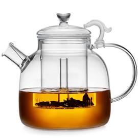 68OZ Glass Teapot, Large Glass Tea Pot With Infuser, Kettle For Stove Top, Tea Cup With Infuser For Loose Leaf Tea Steeper 2000ML, Dishwasher Safe