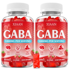 XIAAN GABA Gummies 1000mg for Kids & Adults, Chewable GABA Supplements with L Theanine 5-HTP Ashwagandha Vitamins B6,B12,D3 for Calm & Zzz, Sugar-Free/Vegan, Strawberry Flavor 120 Count