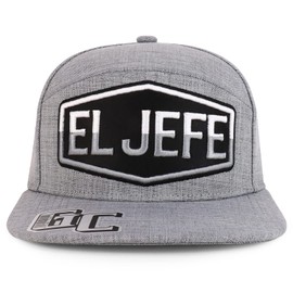 Trendy Apparel Shop El Jefe Embroidered 100% Cotton Flatbill Snapback Cap - Heather Grey