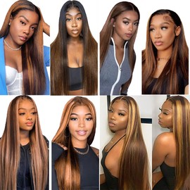 Biliisyff Ombre Highlight Brown Human Hair P4/613 Blonde Bundles Human Hair Highlight Straight Bundles Brazilian Hair #4 Brown Mixed With #613 Blonde Hair Extension 12 14 16 Inch