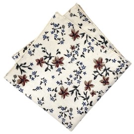 Kebocis Men's White Floral Pocket Square Handkerchief for Men, Beige Cream