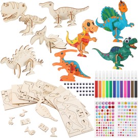 dusaniyali Dinosaur Wooden Craft Set for Children, 16 Pieces Dino Craft Set, 3D Dinosaur for Painting and Crafts, Dinosaur, Children's Birthday Crafts for Boys, Girls, Children