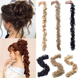Curly Messy Hair Bun Extensions Scrunchies Elastic Ponytail Extensions Updo Hairpiece Donut Chignons Hair Accessories Maroon